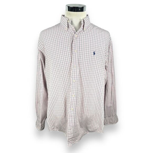 Polo Ralph Lauren Shirt Men’s XL Pink Blue Check Plaid Long Sleeve Button Down - Picture 1 of 10